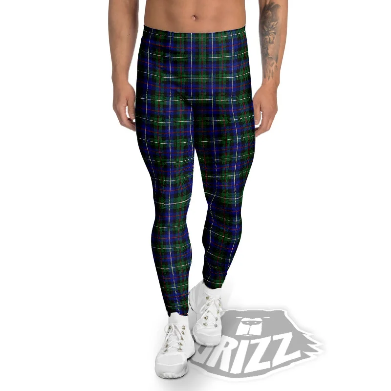 Mega Sale White Buffalo And Green Blue Plaid Print Men's Leggings