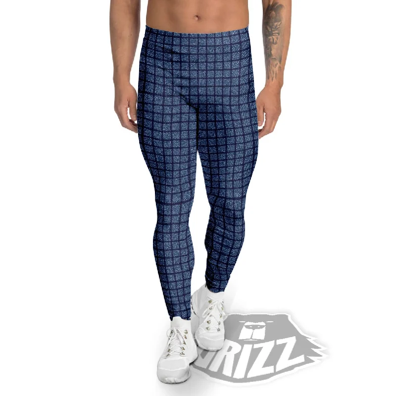 Special Offer Windowpane Denim Print Pattern Men's Leggings