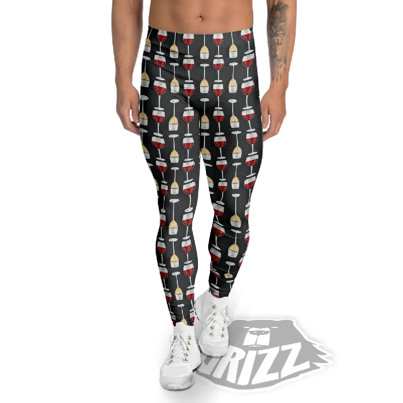 Time-Limited Offer Wine Glasses Print Pattern Men's Leggings