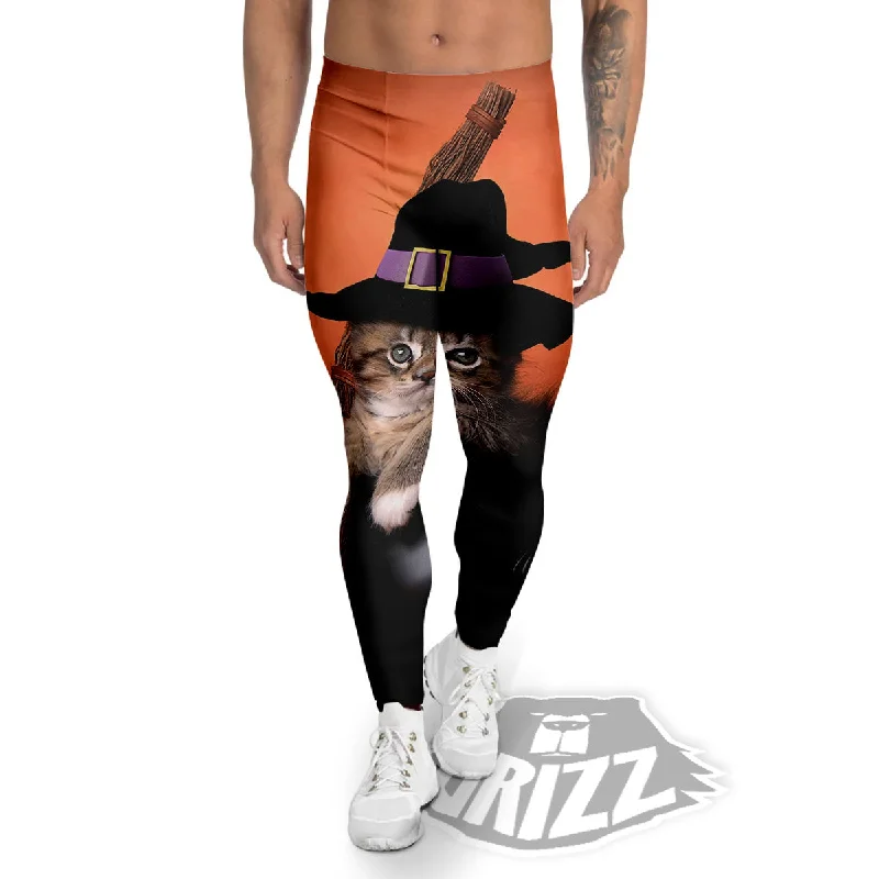 Super Bargain Witch Cat Halloween Cute Print Men's Leggings