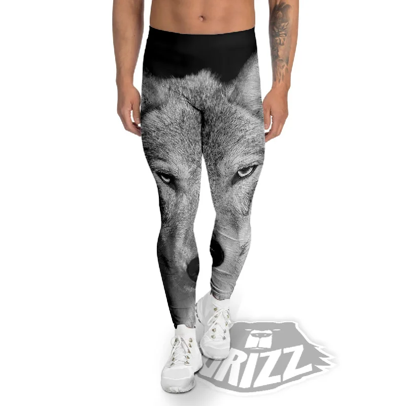 YEAR-End Clearance Wolf Monochrome Print Men's Leggings