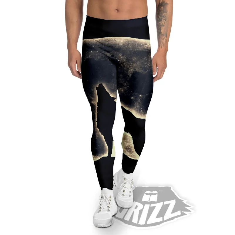 Super Deal Wolf Moonlight Print Men's Leggings