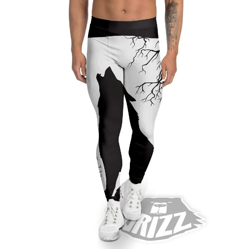 Steals and Deals Wolf Spirit And Moon Print Men's Leggings