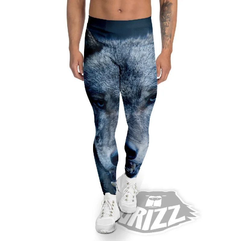 Price Rollback Wolf White And Navy Print Men's Leggings