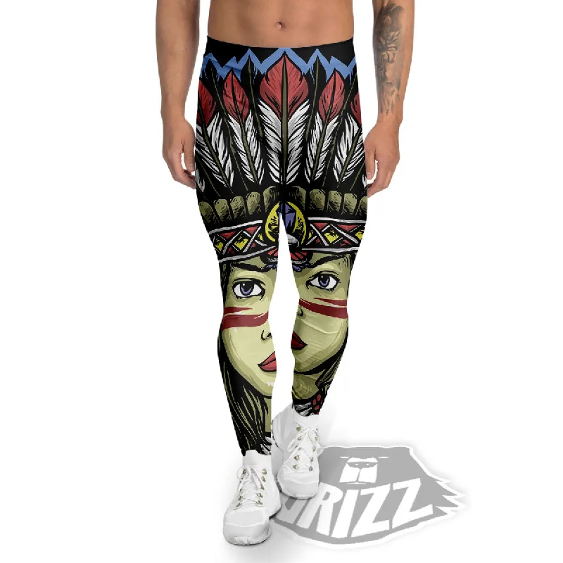 Shop and Save Woman Portrait Native Indian Print Men's Leggings