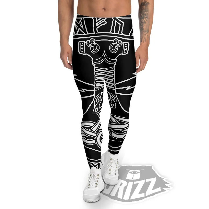 Don't Wait Younger Futhark And Mjolnir Print Men's Leggings