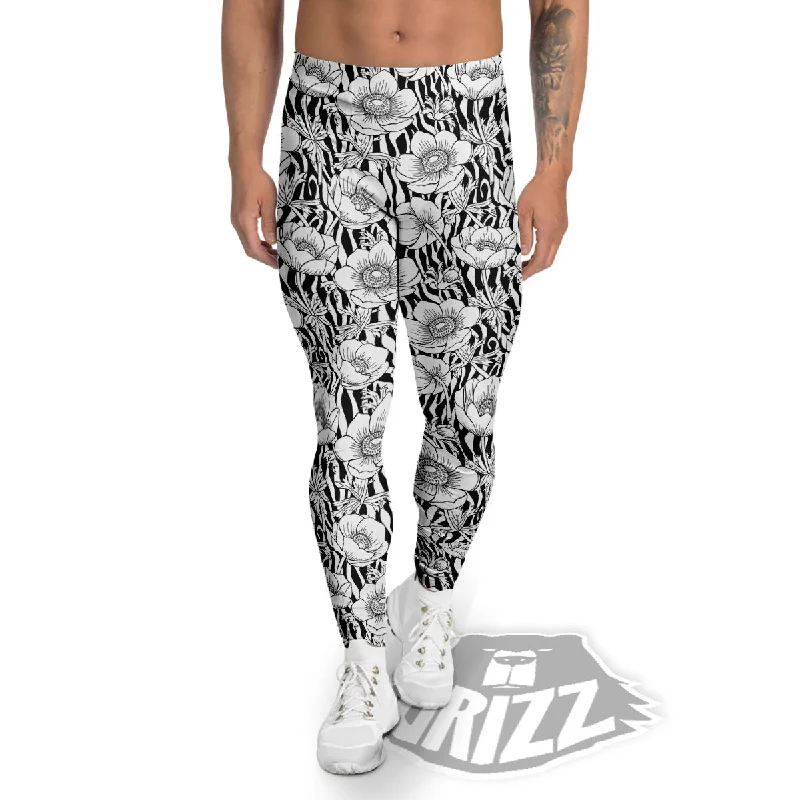 While Supplies Last Zebra Flower Black White Print Pattern Men's Leggings