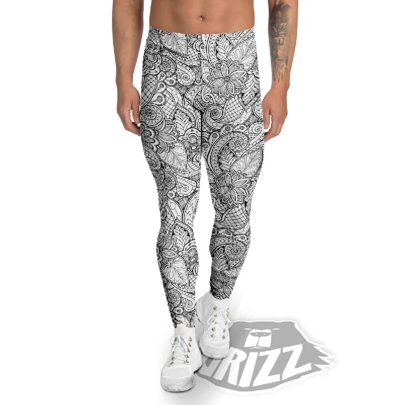 Bonus Savings Zentangle Monochrome Print Pattern Men's Leggings