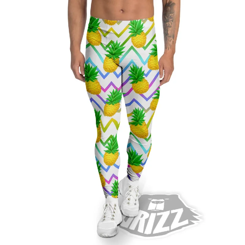 Savings Event Zig Zag Neon Pineapple Print Pattern Men's Leggings