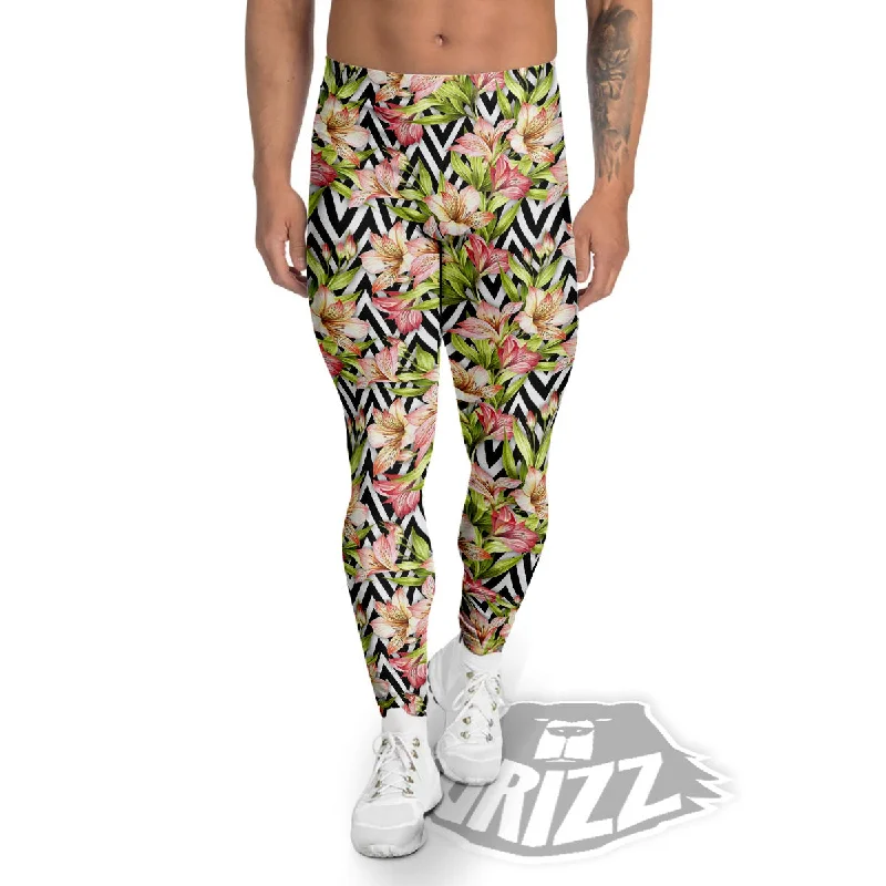 Price Meltdown Zigzag Alstroemeria Pastel Print Pattern Men's Leggings