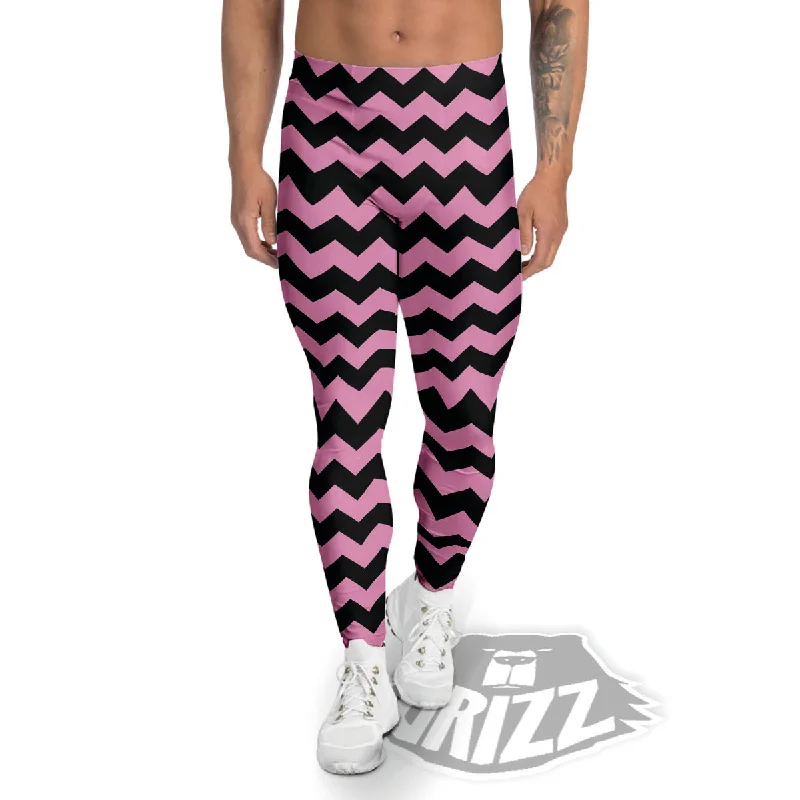 Super Sale Zigzag Black And Pink Print Pattern Men's Leggings