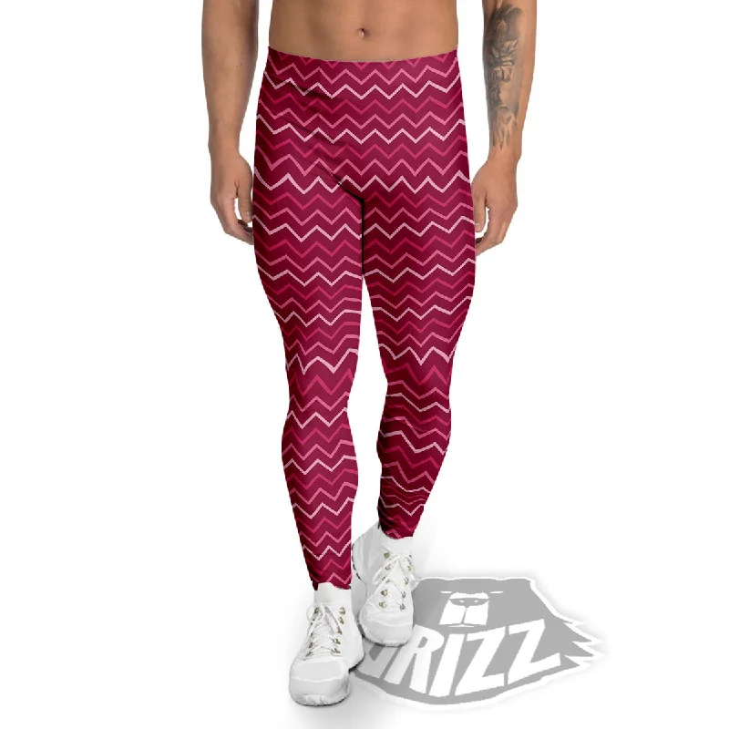 Seasonal Clearance Zigzag Magenta Pink Print Pattern Men's Leggings