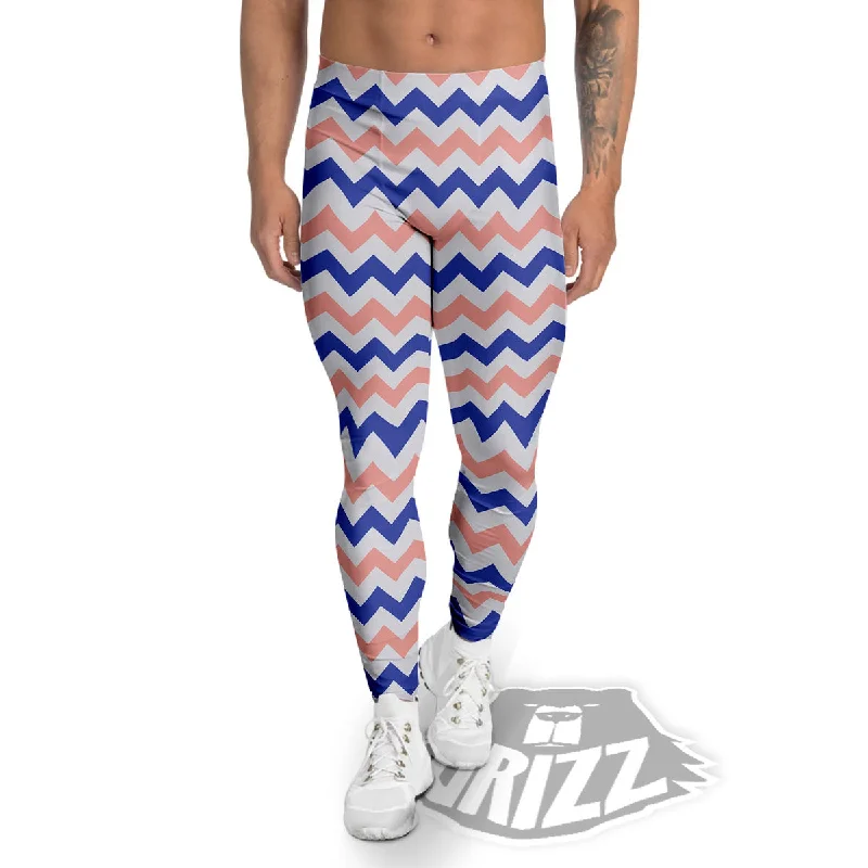 Exclusive Preview Zigzag White Pink And Navy Print Pattern Men's Leggings