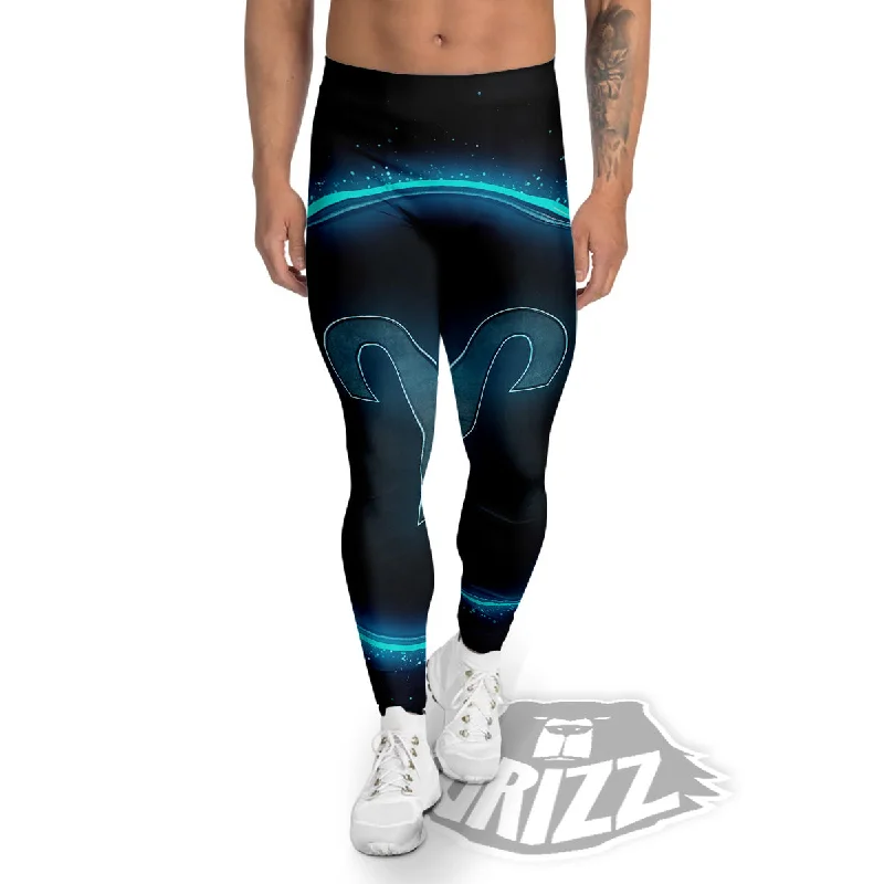 Steals and Deals Zodiac Sign Blue Aries Print Men's Leggings