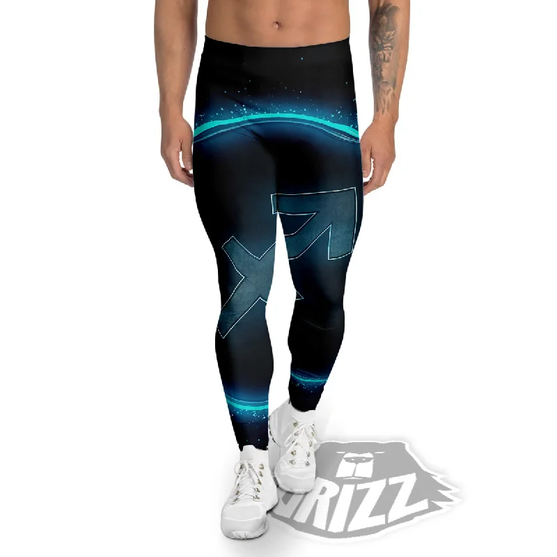 Final Clearance Zodiac Sign Blue Sagittarius Print Men's Leggings