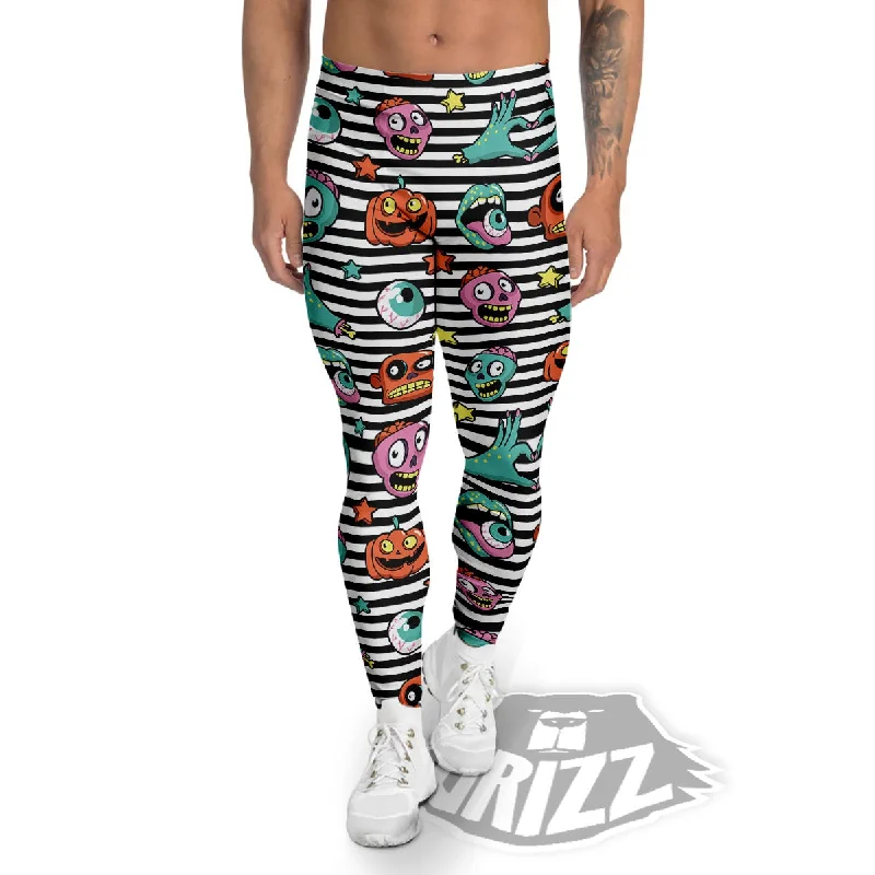 Stock Up and Save Zombie Striped Halloween Print Pattern Men's Leggings