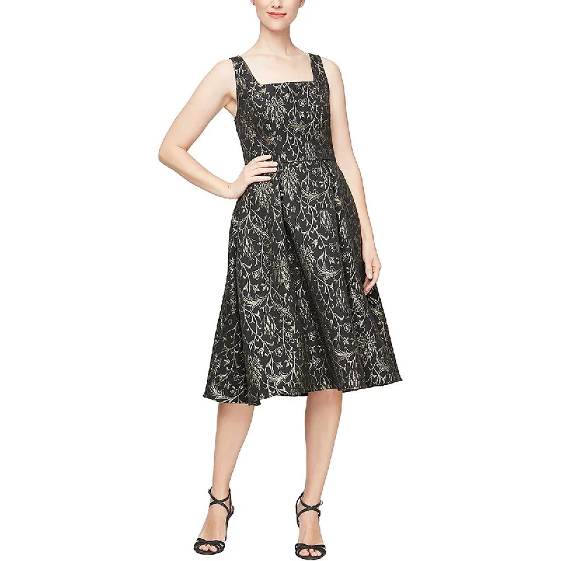 Savings Galore Alex & Eve Womens Metallic Square Neck Midi Dress