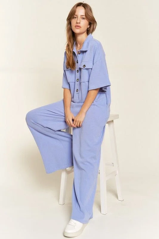 Price Drop Basic Collar Shirt Wide leg Jumpsuit