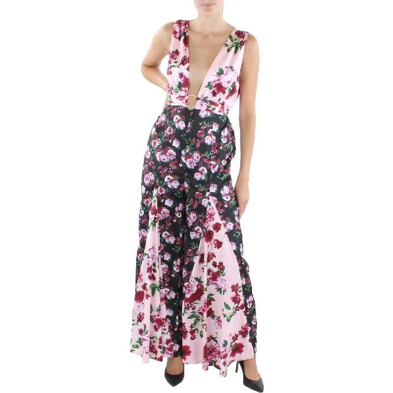 Steals and Deals Bebe Womens Printed Plunging Jumpsuit