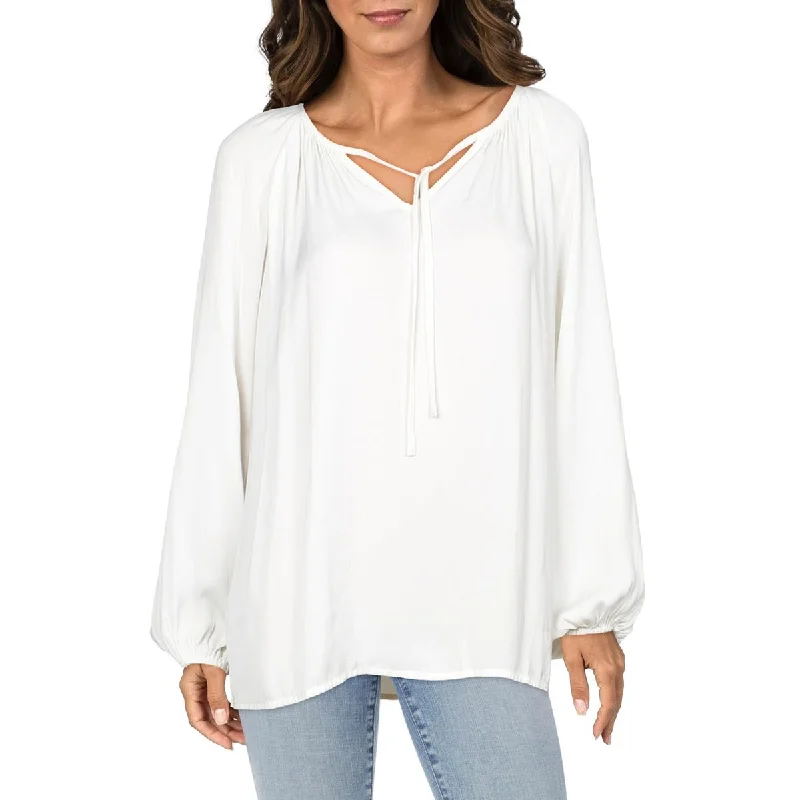 Must-Have Deals Belldini Womens Tie Neck Bishop Sleeve Blouse
