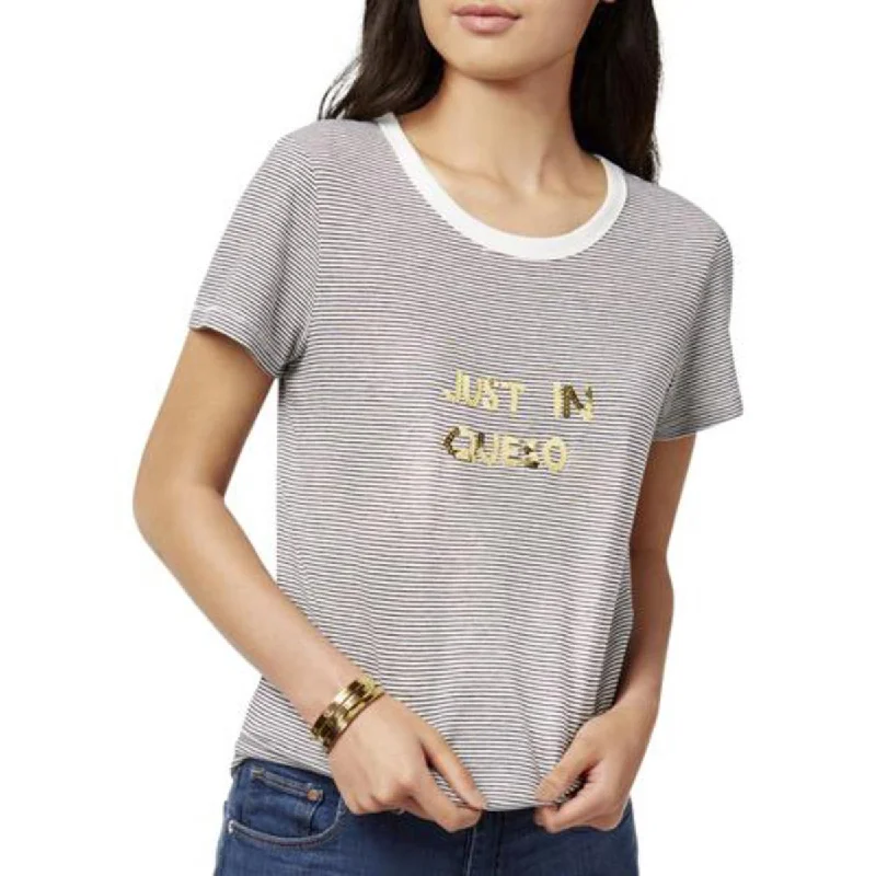 Clearance Event Bow & Drape Womens Juniors Just In Queso Festive Sequined Logo T-Shirt