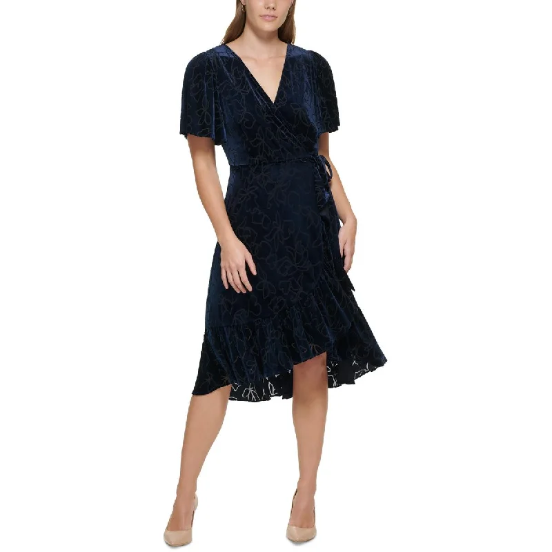 Value Deals Calvin Klein Womens Velvet Midi Wrap Dress