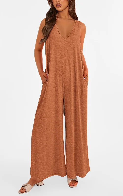 Can't Be Beat Casual Summer  Sleeveless Tank V Neck Wide Leg Loose One Piece Romper