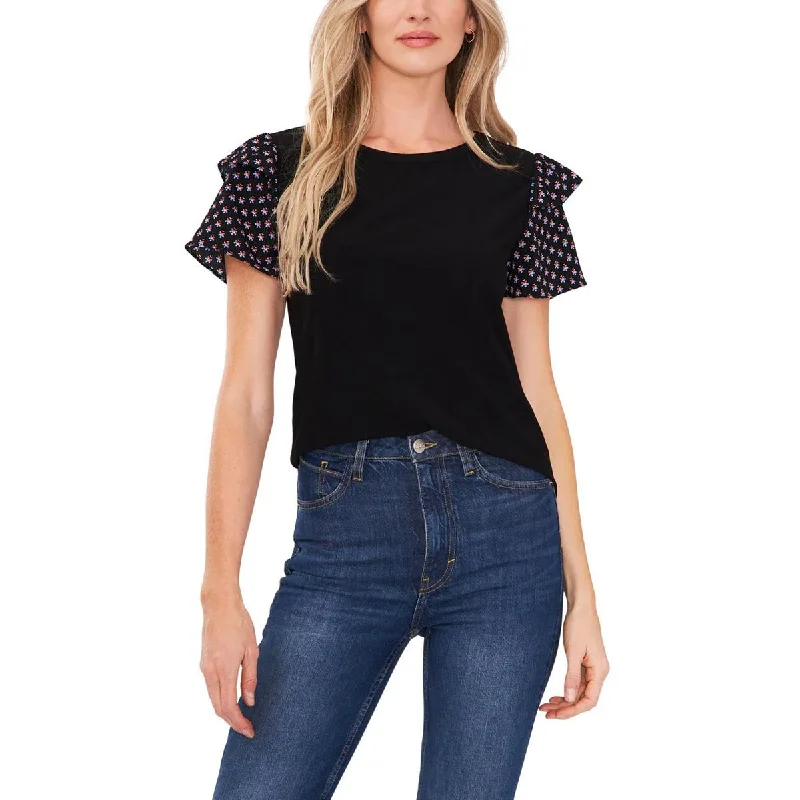 Final Markdown CeCe Womens Mixed Media Floral Blouse