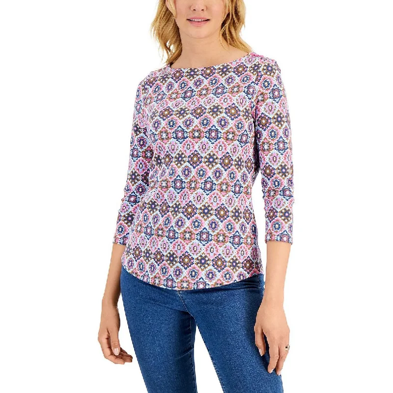 Seasonal Sale Charter Club Womens Petites Pima Cotton Tile Print Blouse