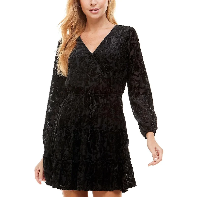 Super Bargain City Studio Womens Juniors Velvet Mini Fit & Flare Dress