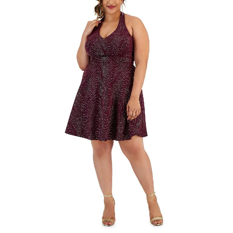 Weekend Deal City Studio Womens Plus Party Metallic Fit & Flare Dress