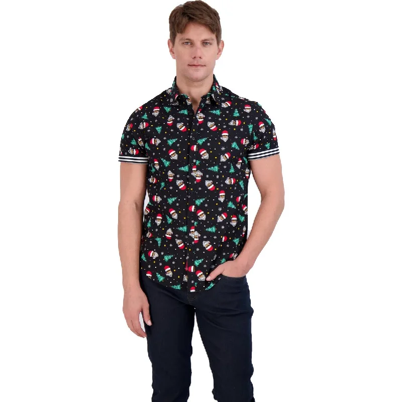 Holiday Sale Denim & Flower Men's Holiday Print Short Sleeve Button Down Shirt