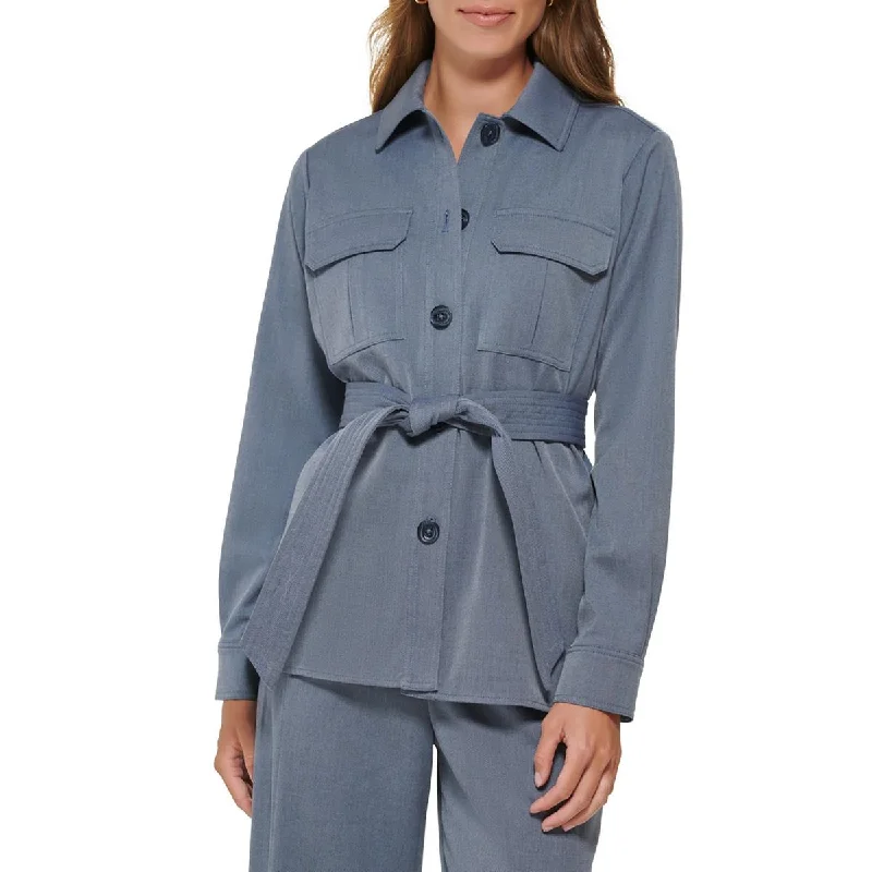 New Markdowns DKNY Womens Plus Belted Layering Shirt Jacket