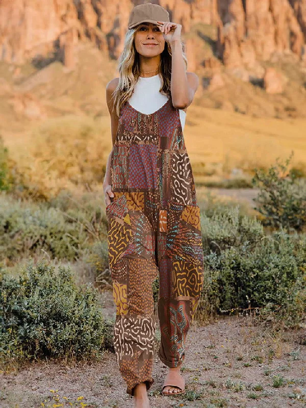 Price Buster Double Take Full Size Printed V-Neck Sleeveless Jumpsuit