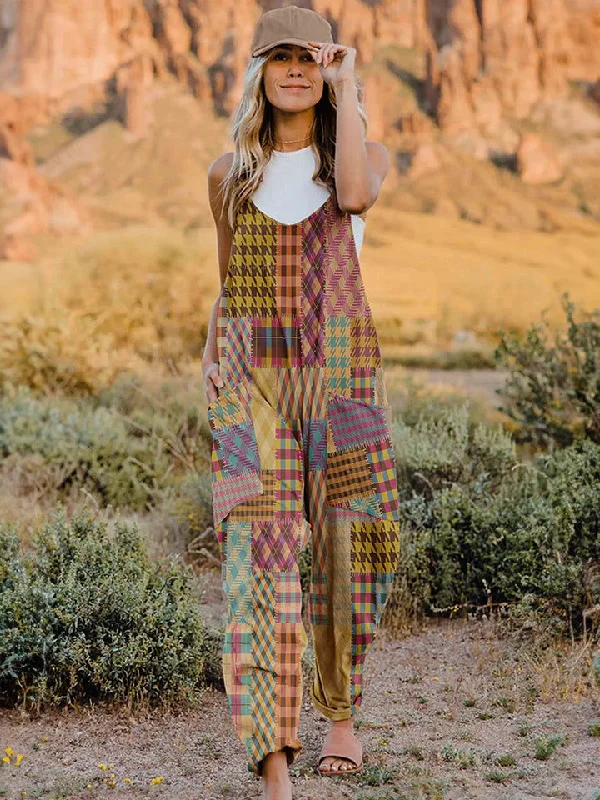 Deal Zone Double Take Full Size Printed V-Neck Sleeveless Jumpsuit
