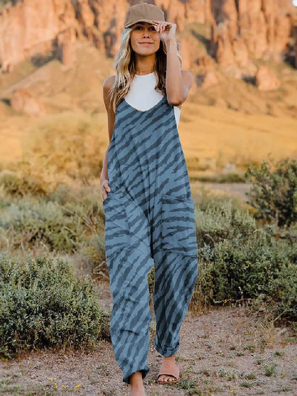 Deal Mania Double Take Full Size Printed V-Neck Sleeveless Jumpsuit