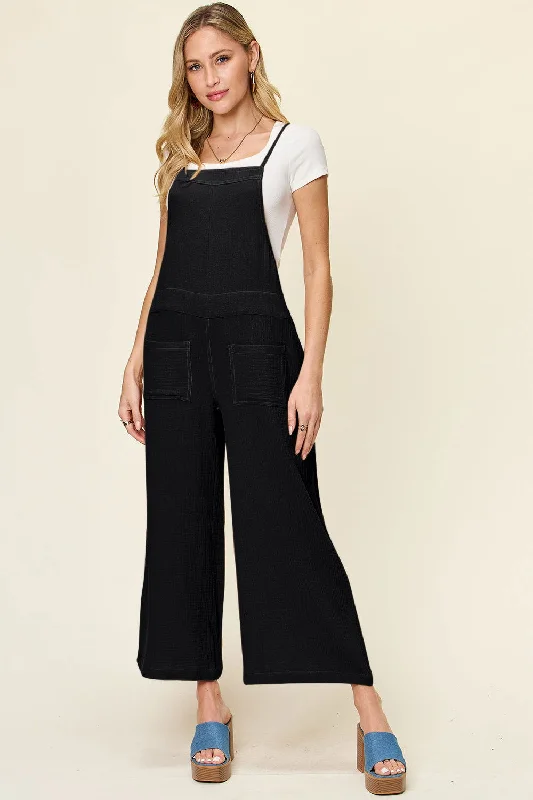 Savings Alert Double Take Full Size Texture Sleeveless Wide Leg Overall In Black