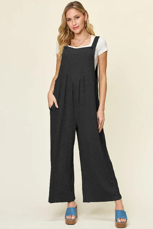 Bargain Prices Double Take Full Size Texture Sleeveless Wide Leg Overall