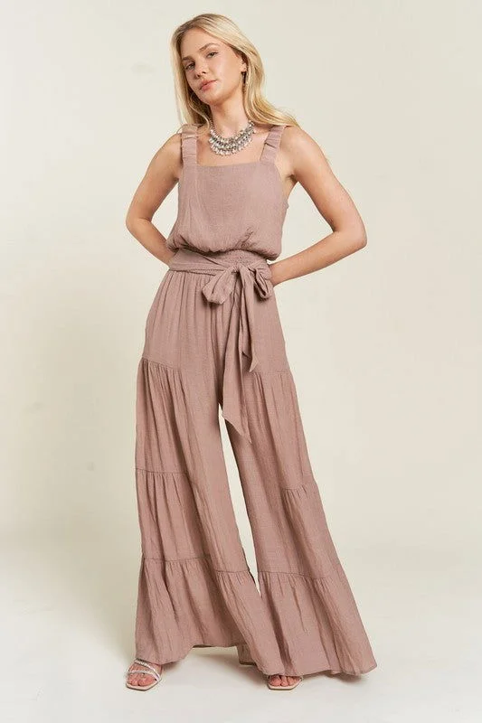 Special Discount Elastic Strap Tiered Jumpsuit Plus