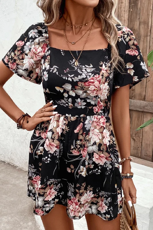 Special Offer Floral Cutout Tie Back Romper