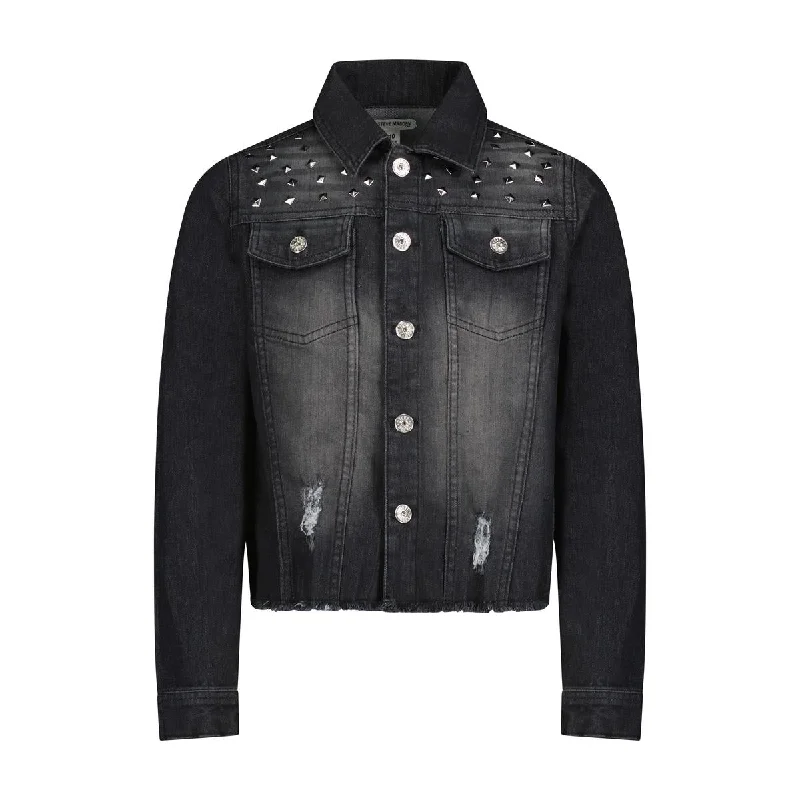 Special Promotion Girl's Studded Distressed Dark Wash Denim Jacket