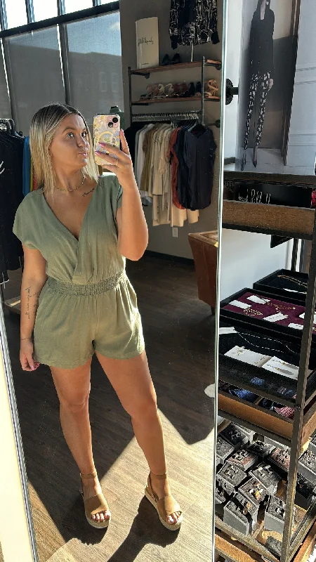 Incredible Offers Hem & thread olive v-neck romper