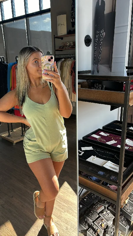 Limited Time Hem & thread pistachio cross strap romper