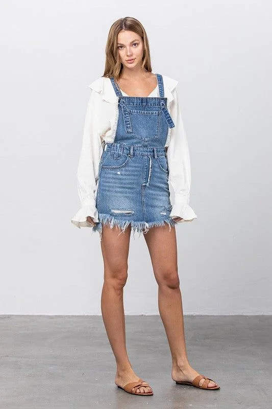 Big Savings Insane Gene Frayed Detail Overall Skirt