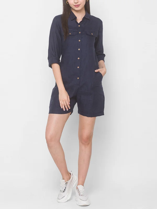 Discount Mania Kaffir Linen Jumpsuit Navy Blue