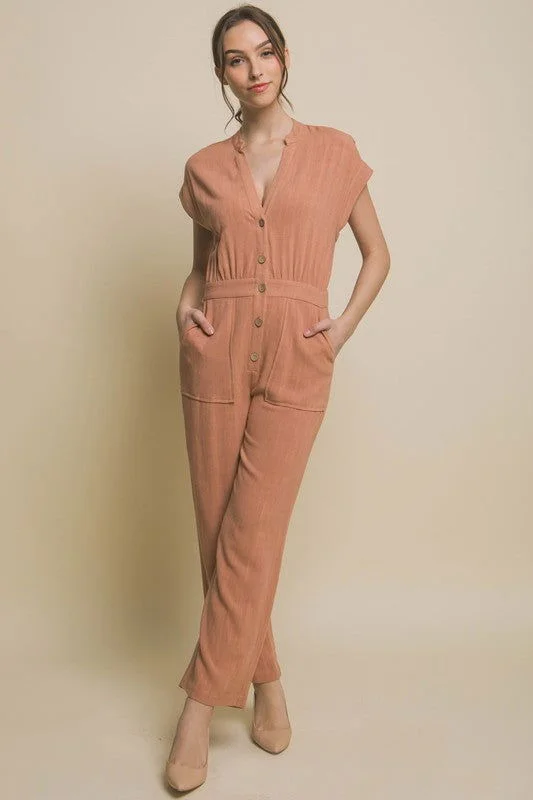 New Deals Love Tree V-Neck Pocketed Jumpsuit