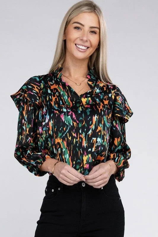 Big Discounts Multicolor Print Ruffle Blouse