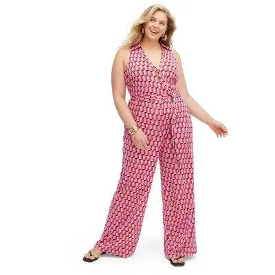Value Deals New - Diane von Furstenberg Women's Sleeveless Collared Jumpsuit, Modern Geo Pink