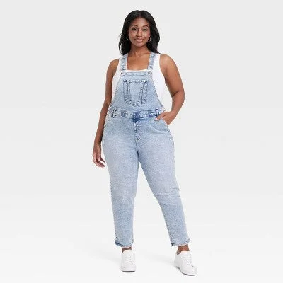Best Bargains Ava & Viv Women's High-Rise Denim Overalls Straight Leg Jumpsuits, Light Blue