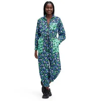 Special Savings Diane von Furstenberg Nylon Long Sleeves Straight Leg Jumpsuits, Jazz Dots Green